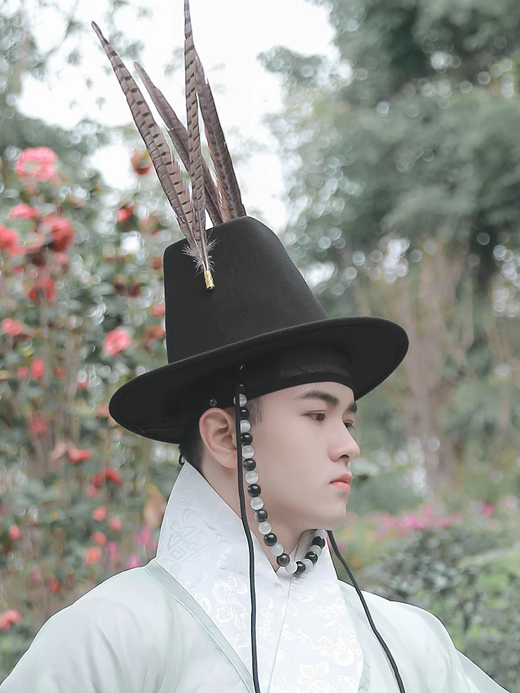 Chapeau de la dynastie Ming Chapeau Hanfu Chapeau haut-de-forme avec perles et sans plumes