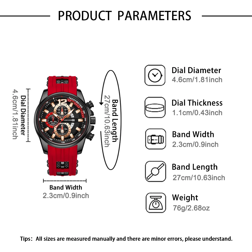 Popular Sports and Leisure Men's Watch with Calendar, Fashionable Red Silicone Strap Watch, Perfect Gift for Holidays (No Box)