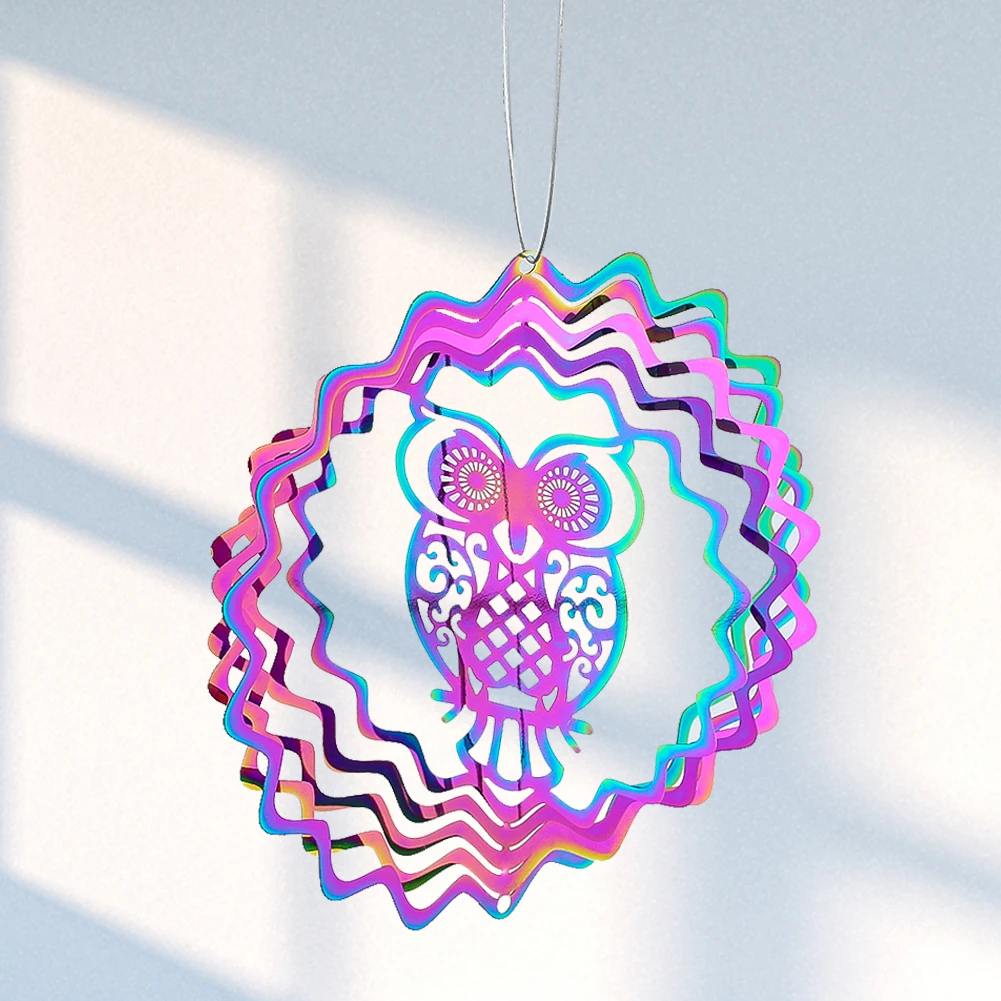 Ветряной Спиннер с градиентным цветом, 3D вращающиеся музыкальные подвески в виде совы, декоративная ветряная мельница, отражающий Ловец-Спиннер, сдерживание птиц