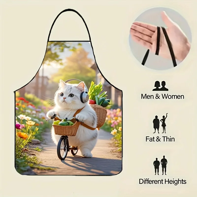 愛らしい太った猫の自転車柄のキッチンエプロン 1枚 - 男性 - Gardening Tools Women のレビューと価格