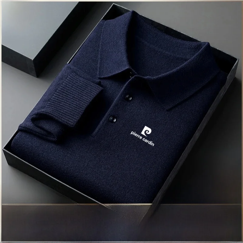 

Pierre Cardin Men's Wool Knitted irt Long Sve Casual Pure Color Sweater Autumn Winter New Arrival Busin Casual