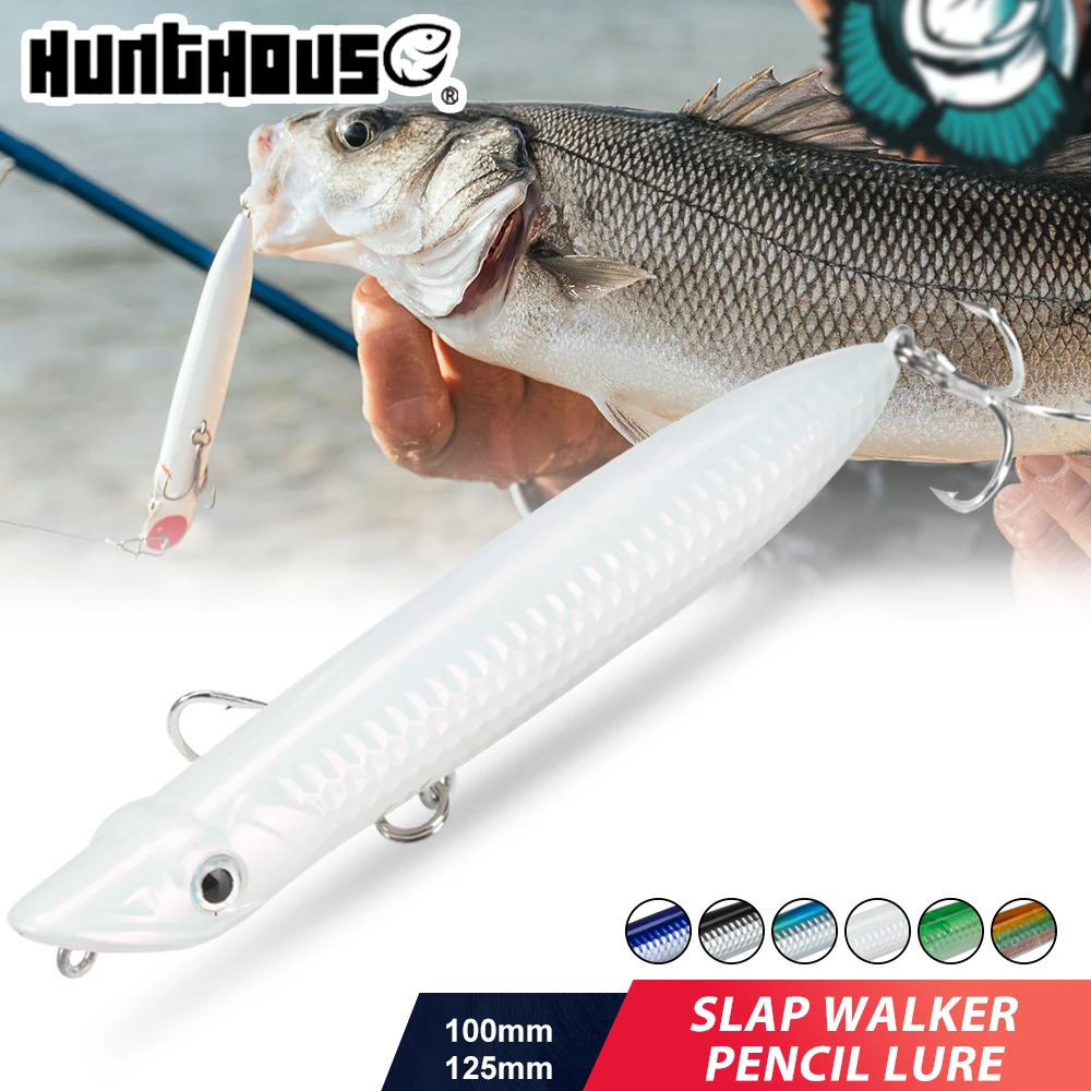 Hunthouse-señuelo de pesca de superficie flotante, andador, anzuelo, lápiz, 110mm, 125mm, cebo duro Popper Topwater WTD, aparejos de lubina de agua salada