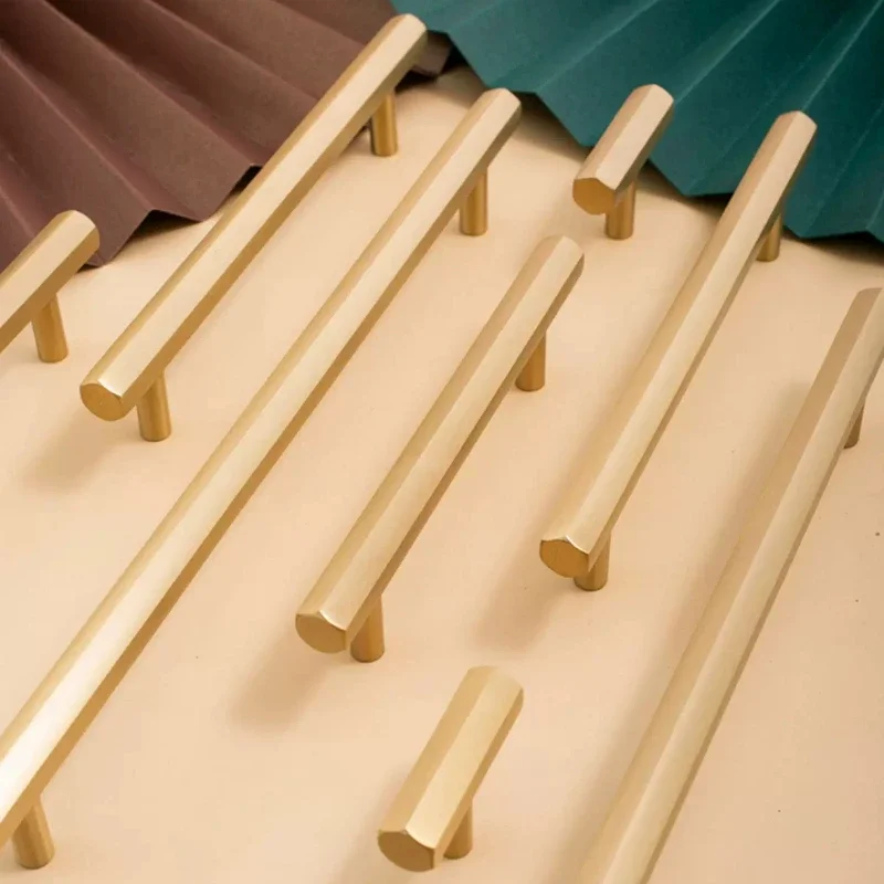 TBar Cabinet Pull Gold Solid Brass Hexagon Knob for Wardrobe Cupboard Kitchen Room Longer Dresser Door Handle Furniture Hardware