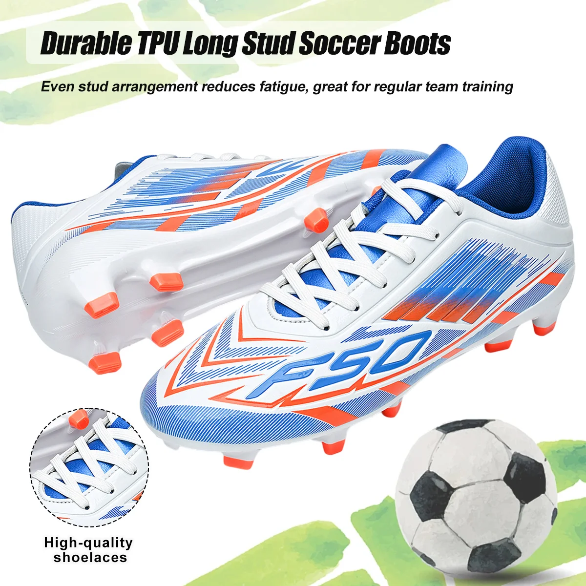 

Men's AG/FG Outdoor Recreation Soccer Cleats Outdoor Match Breathable Anti-Slip Comfort Long Spikes