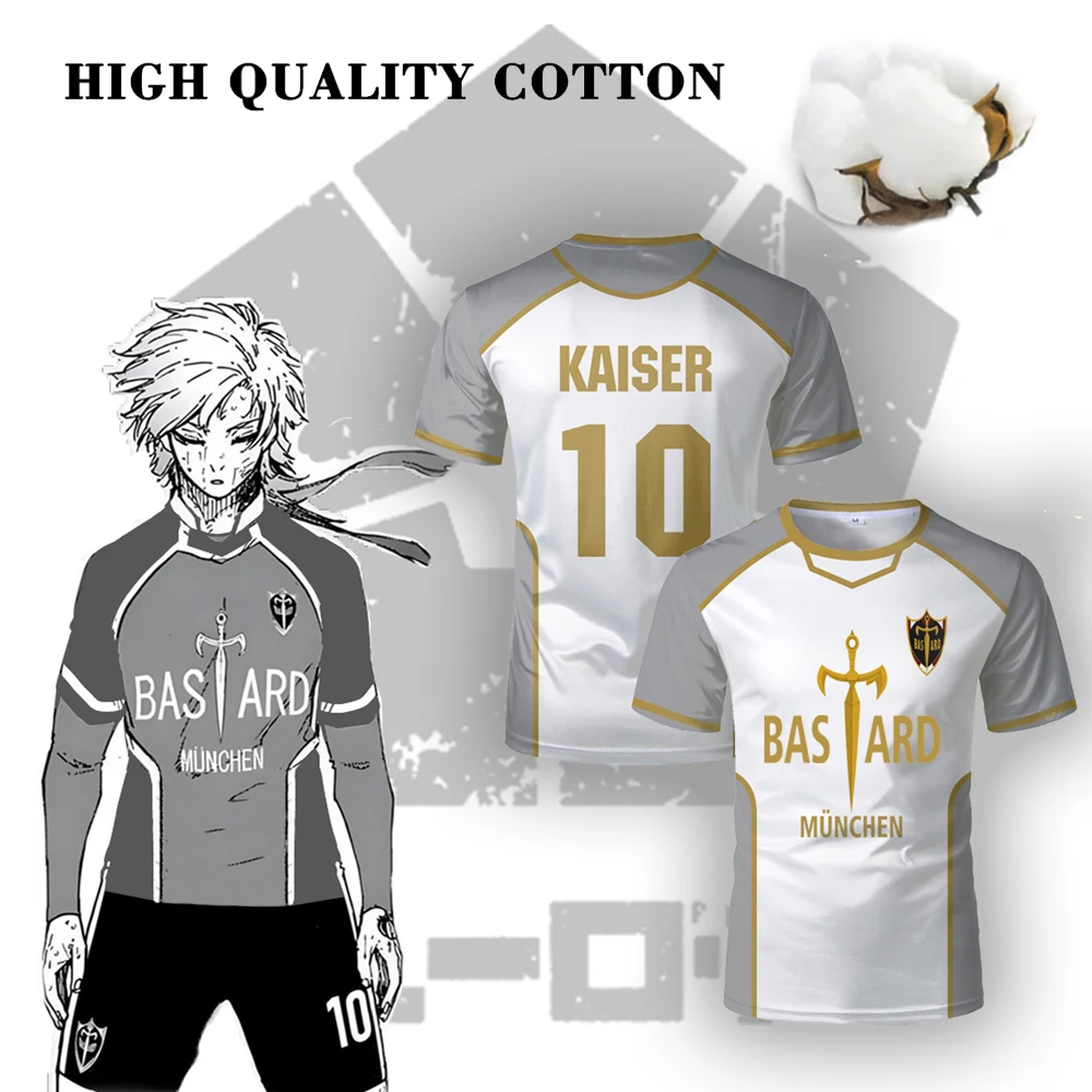 

Japanese Anime Blue Lock Jersey Bastard München Kaiser Isagi Cosplay Football T-shirt Outdoor Sports Breathable 100% Cotton Tops