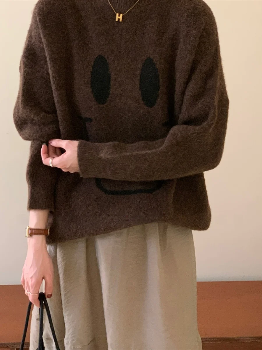 

Gold Tead Mixed High Densi Camere Long Loose Sweatirt Big Knitted Sweater Soft Cozy Winter Women's Faion Streetwear