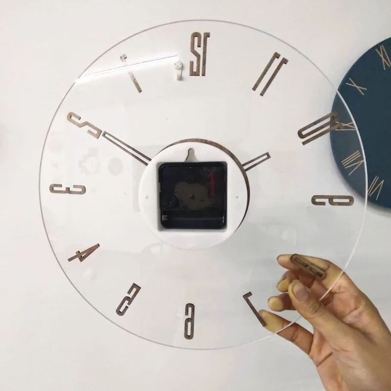 นาฬิกาแขวนโปร่งใสเรียบง่าย นาฬิกาไม้วอลนัทแฟชั่นบ้านสมัยใหม่