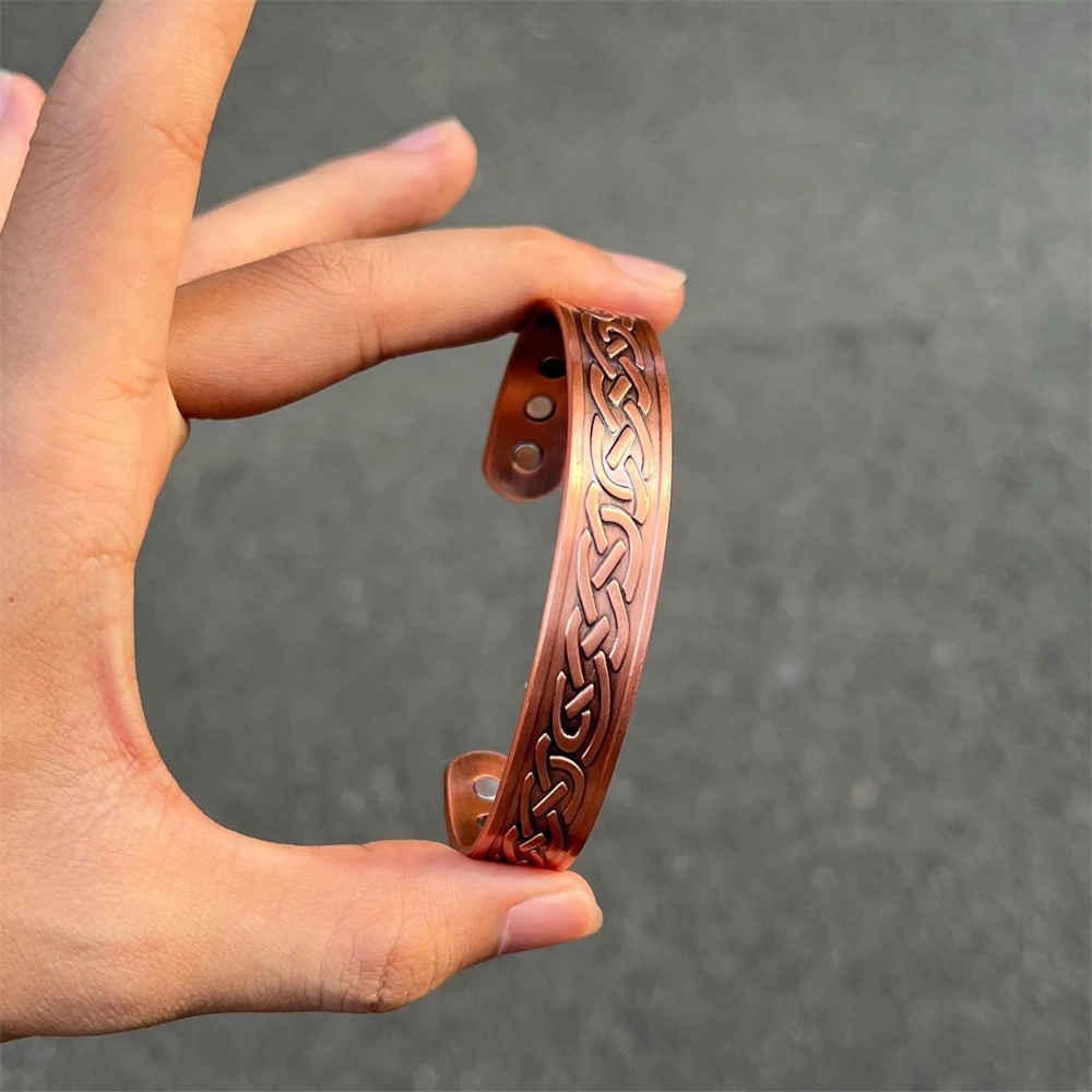 Health Jewelry Tibetan Cuff Bangle Open Hammered Red Copper Bracelets Women Men Magnetic Field Christmas Gift for Husband Wife