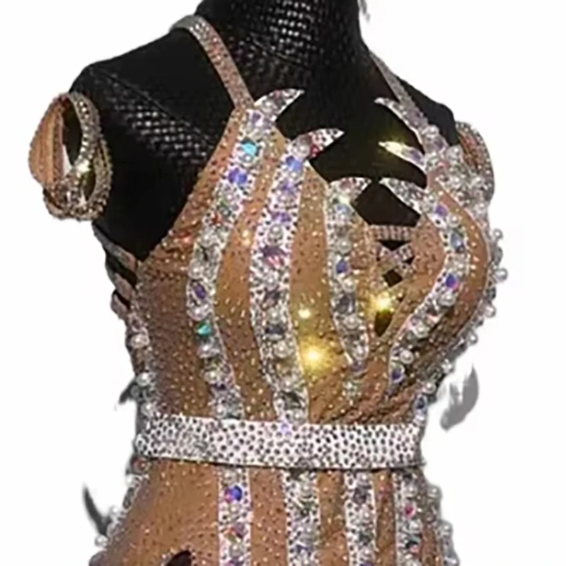 

Платье для латинских танцев, высококачественное нарядное креативное танцевальное платье с кисточками и бриллиантами, профессиональная одежда для сцены ча-ча, танго