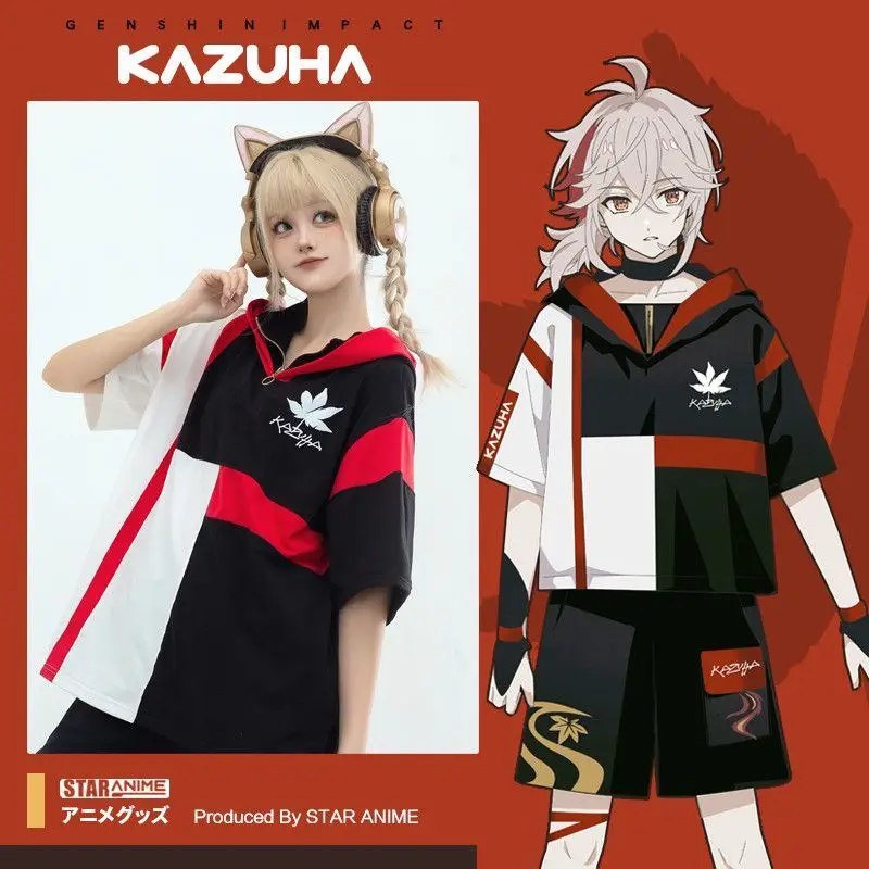 

Аниме игра Genshin Impact Kaedehara Kazuha косплей унисекс свободный топ футболка с короткими рукавами шорты комплект полный костюм ролевые игры