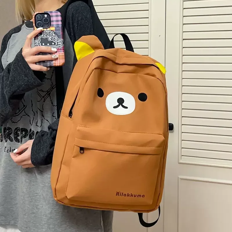 Kawaii Cartoon Rilakkuma Korilakkuma Stickerei Wasserdichter Nylon-Rucksack mit großer Kapazität, Schultasche für Mädchen und Jungen