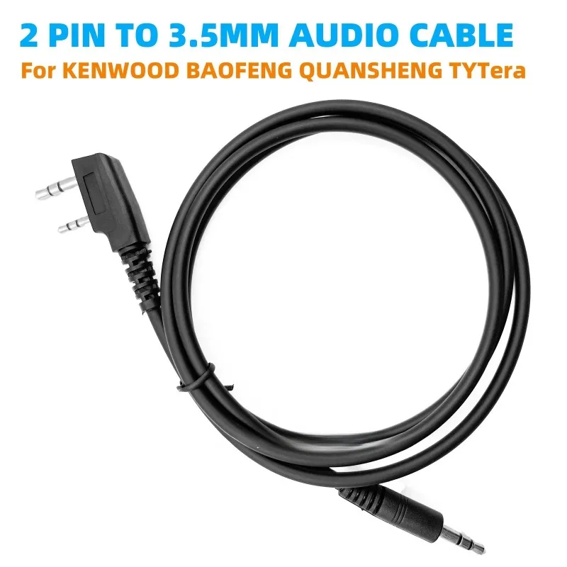 Walkie Talkie K-Plug 2Pin to 3.5mm Plug AUX Audio Transfer Cable For Baofeng UV5R BF-888S Kenwood TYT QuanSheng Two Way Radio