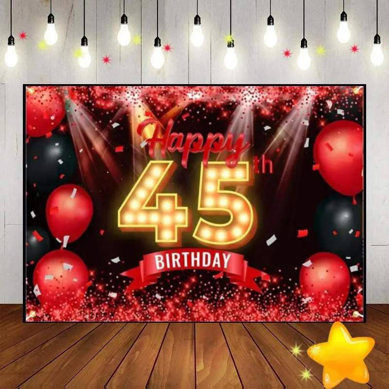 Happy 42th43th44th45th50th Birthday Background Red Photography Game Backdrop Black and Gold Photo Pink Backdrops Colorful Smash