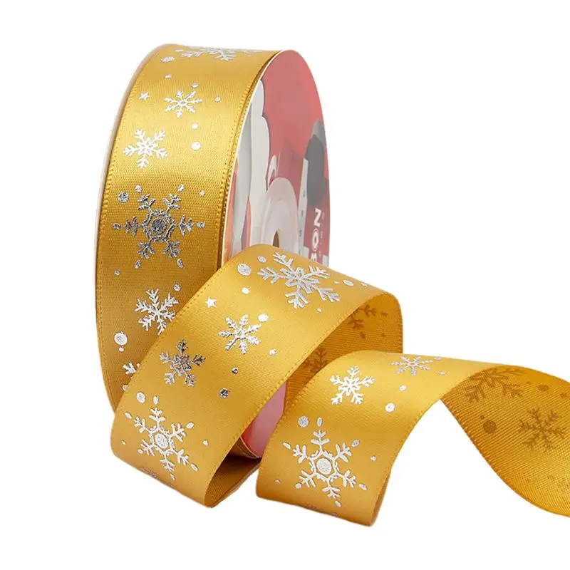 652F 25 Yards Christmas Ribbons Gold Foil Snowflake Patterns Classic Multicolor Shimmer Bow DIY Craft for Party Xmas Decoration