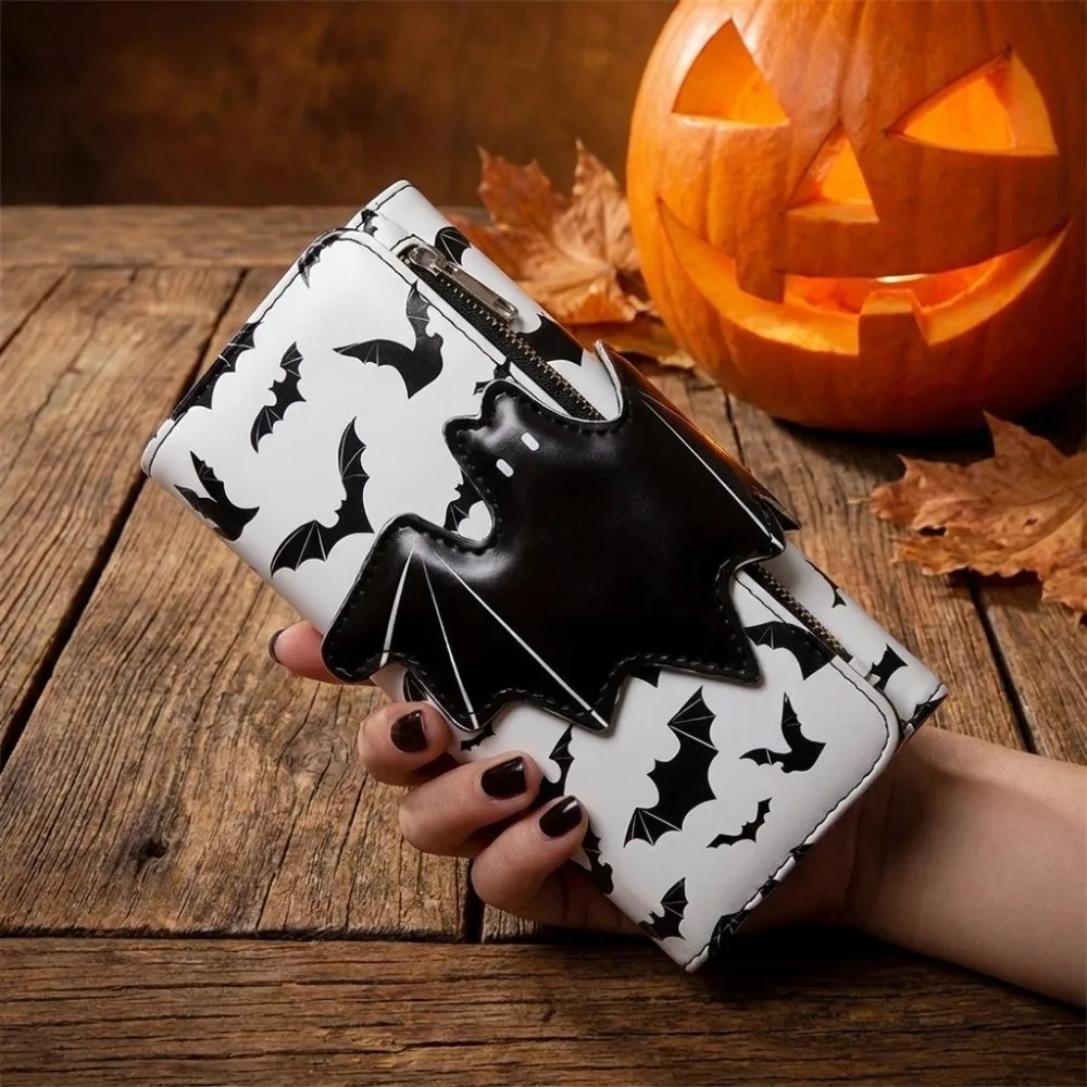 Multi-Functional Bat Ghost Print Wallet Large Capacity Long Strap Foldable Coin Purse Portable Buckle Design view 5