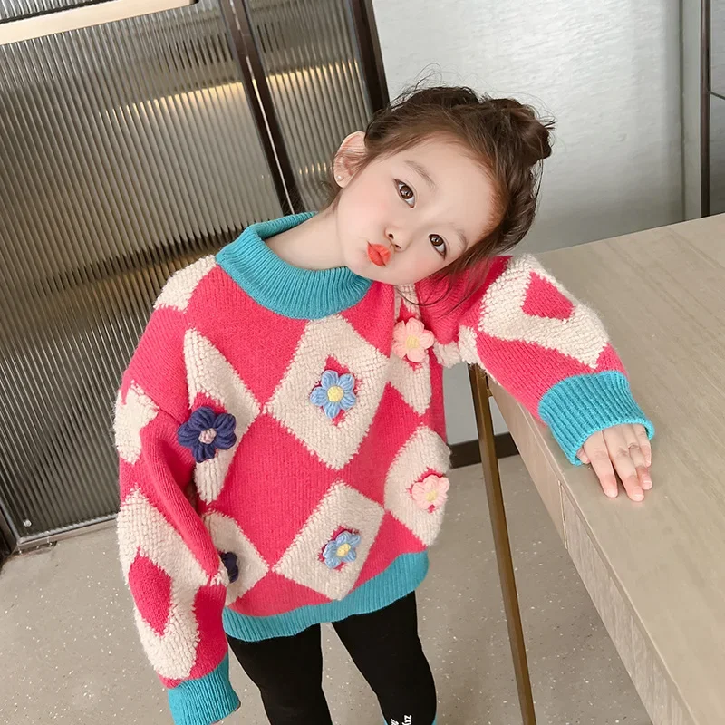 Girls Sweater 2023 New Fall Pullover Thickened Baby Line Clothing Children's Fall and Winter Clothing Knitted Bottoming Shirt