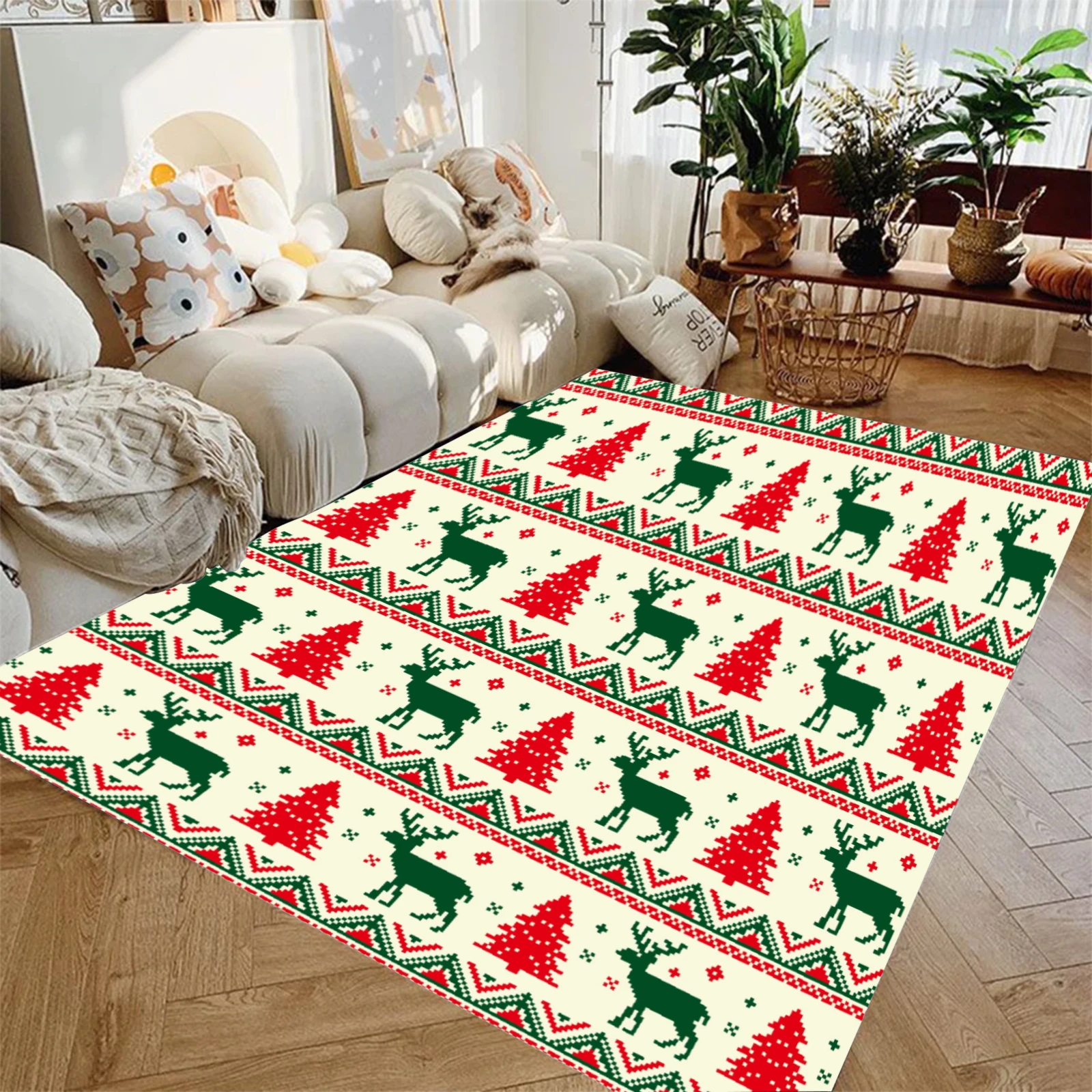 

1pc Marry Christmas Carpet Santa Claus Print Living Room Bedroom Decoration Non-slip Mat Surface Soft Carpet for ﻿New Year Decor
