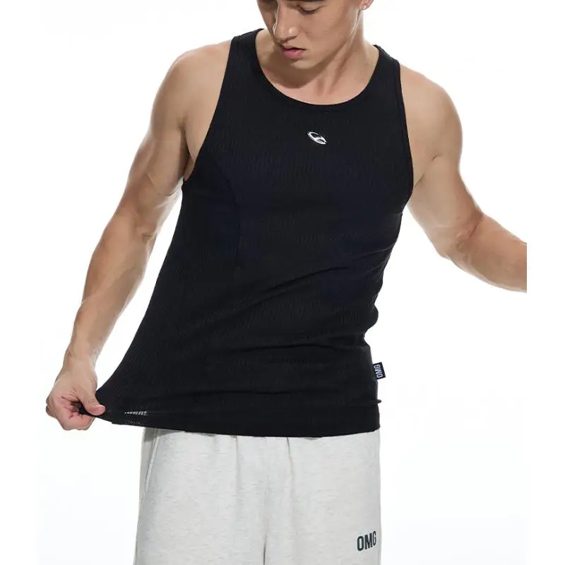 DROZENO Men's Sleeveless Fitness Vest Tight Sports Split Design Pit Knitted Base Shirt for Fitness Clothes