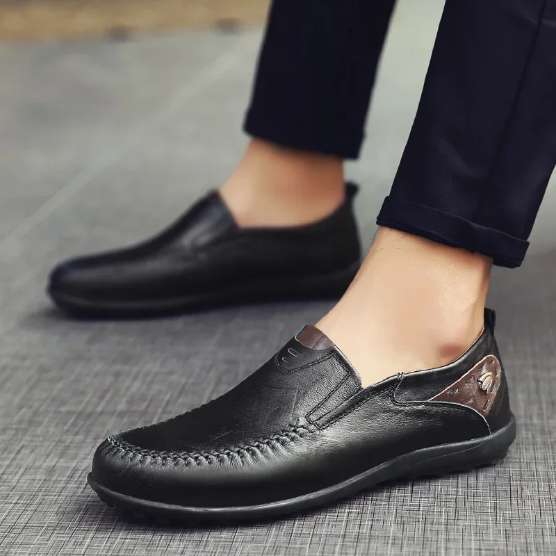 Mocassins en cuir décontractés pour hommes, chaussures simples, chaussures d'affaires d'été, grande taille