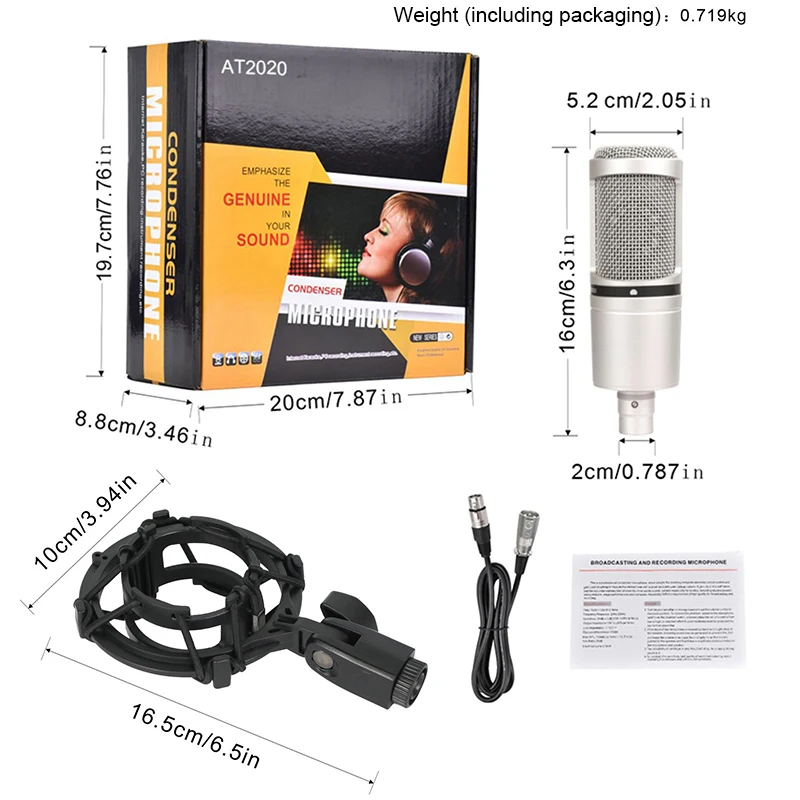 Kardioid-Kondensator-Studiomikrofon 2020 Mikrofon-Bundle mit Stoßdämpfer und XLR-Kabel für Projekt-/Heimstudio-Anwendungen