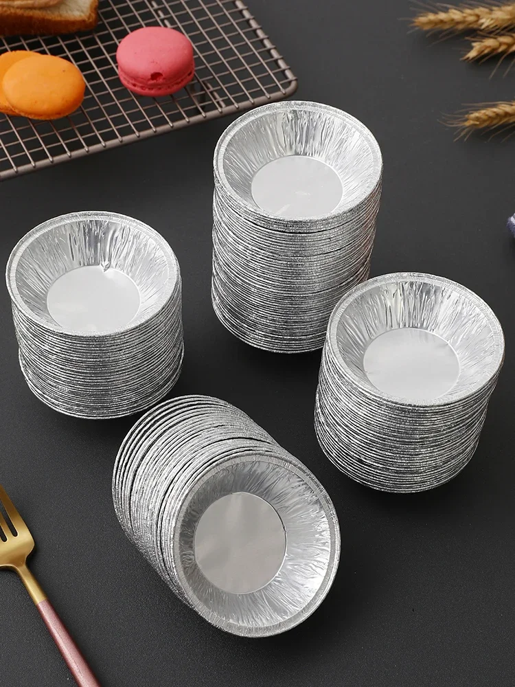 100PCs Disposable Aluminum Foil Baking Cups Egg Tart Pan Cupcake Case Tar Cake Mold