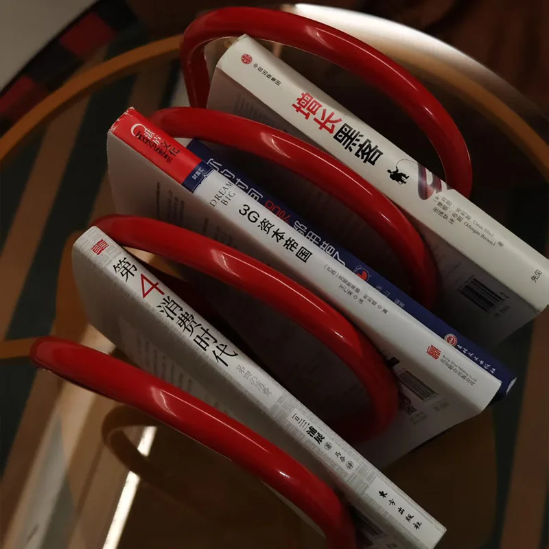 

Dopamine Color Magazine Rack Artistic Iron Newspaper Holder Spring Rotating Bookshelf Modern Designer Desktop Organizer