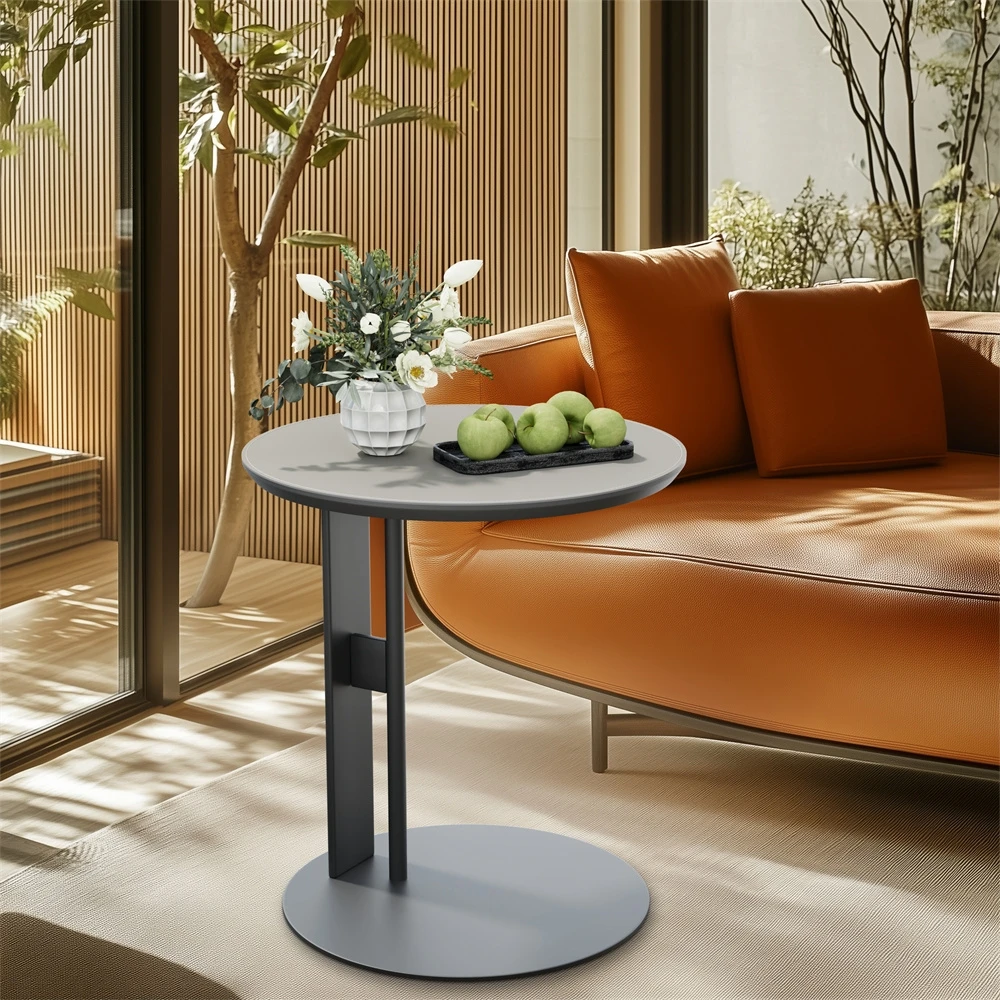 Wisfor Modern Minimalist Colorblock Saddle Leather End Table Small Accent Table,19.7