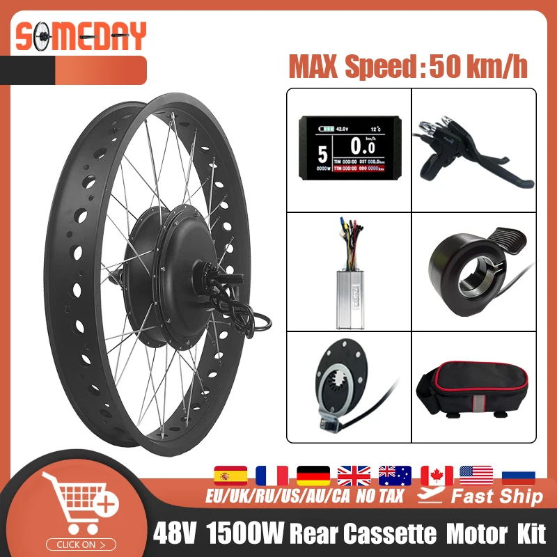 

Ebike Fat Tire Conversion Kit 48V 1500W Rear Cassette Hub Motor Wheel 20 26Inch 4.0 Tyre For Snow Electric Bike Conversion Kit