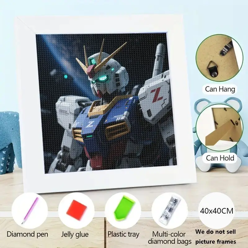 

1 шт. 5D DIY полный дрель комплект алмазной живописи, динамический Gundam Zeta мобильный костюм Mecha Robot аниме портрет персонажей, 40x40 см большой