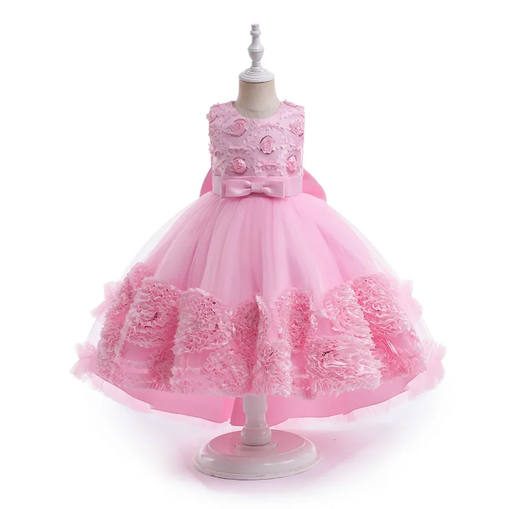 Fashion Flower Girl Dresses Lace Mesh Sleeveless Party Dress for Kids Girl Summer Children Girls Evening Dresses 4-12 Years