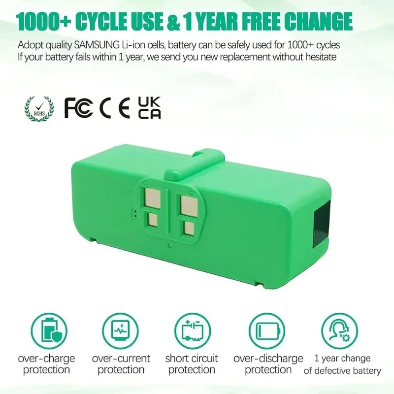 6.5Ah Li-ion Robot Vacuum Battery for iRobot Roomba 500 600 700 800 900 Series Upgraded A+ Cell Long-lasting Replacement Pack