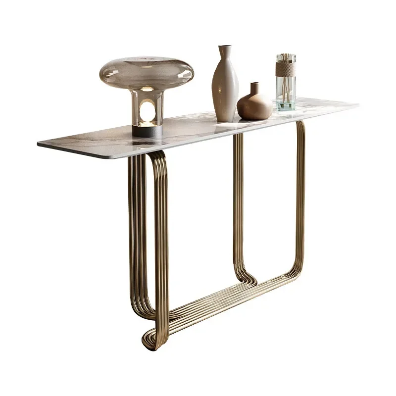 Light luxury entrance table Modern simple bright rock slab Designer enters the house against the wall