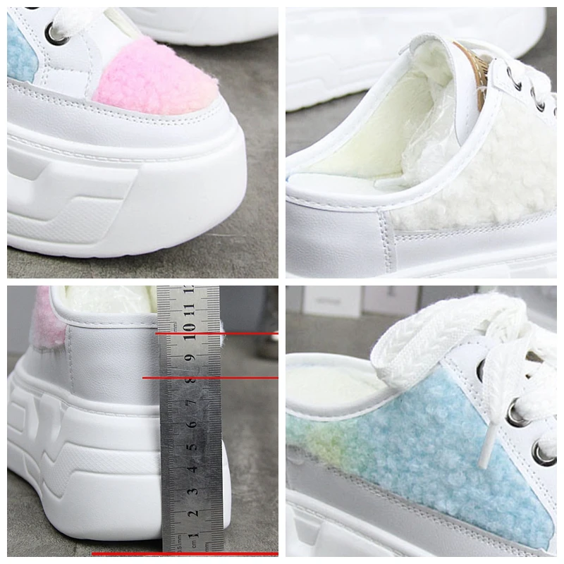 Fujin 10cm 8cm syntetyczne kapcie na platformie damskie wiosenne zimowe pluszowe modne Mary Jane na modne buty wsuwane jesienne buty
