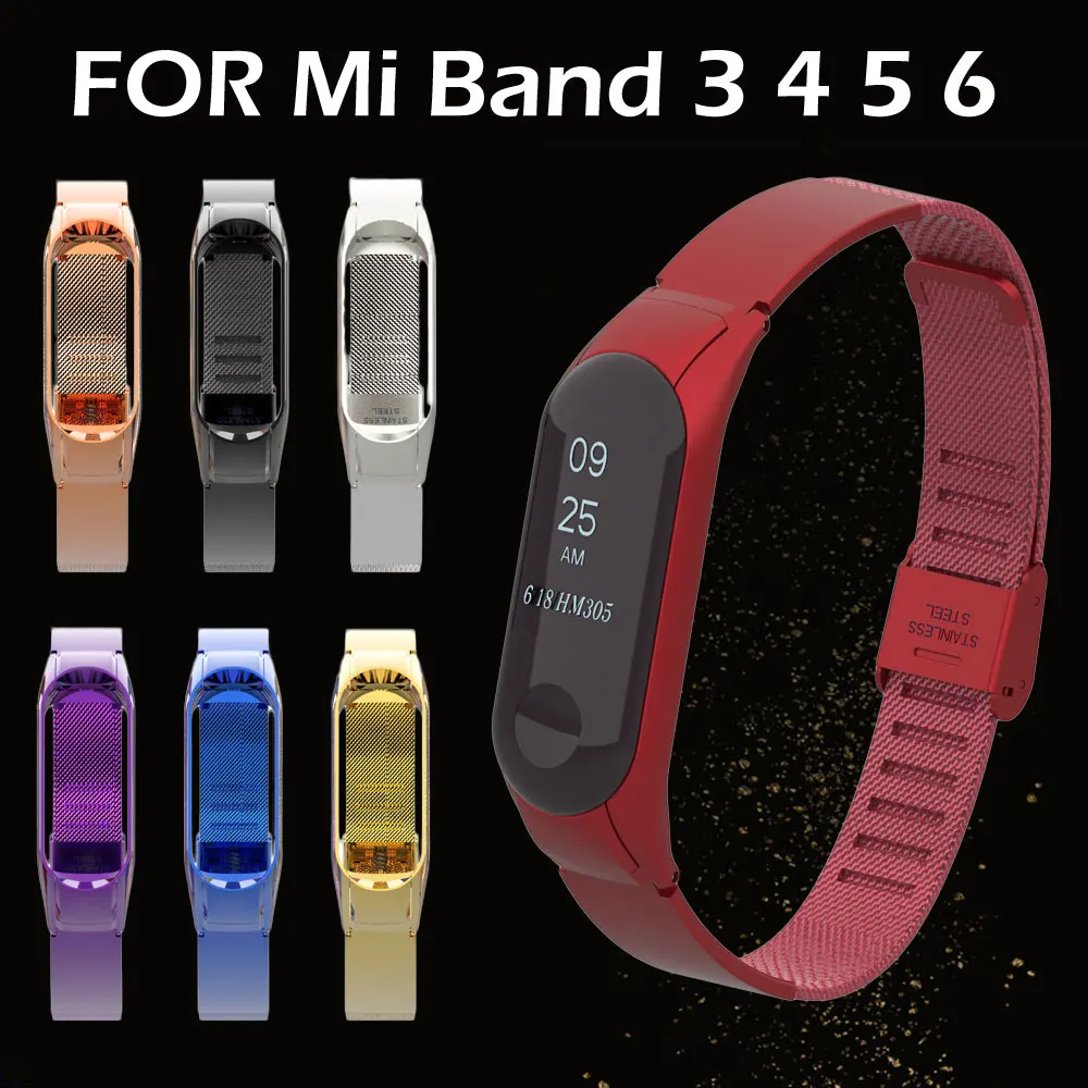 SinHGeY For Xiaomi Mi Band 5 / 6 Strap Metal stainless steel Mi Band 3 / 4 Replacement Wristband