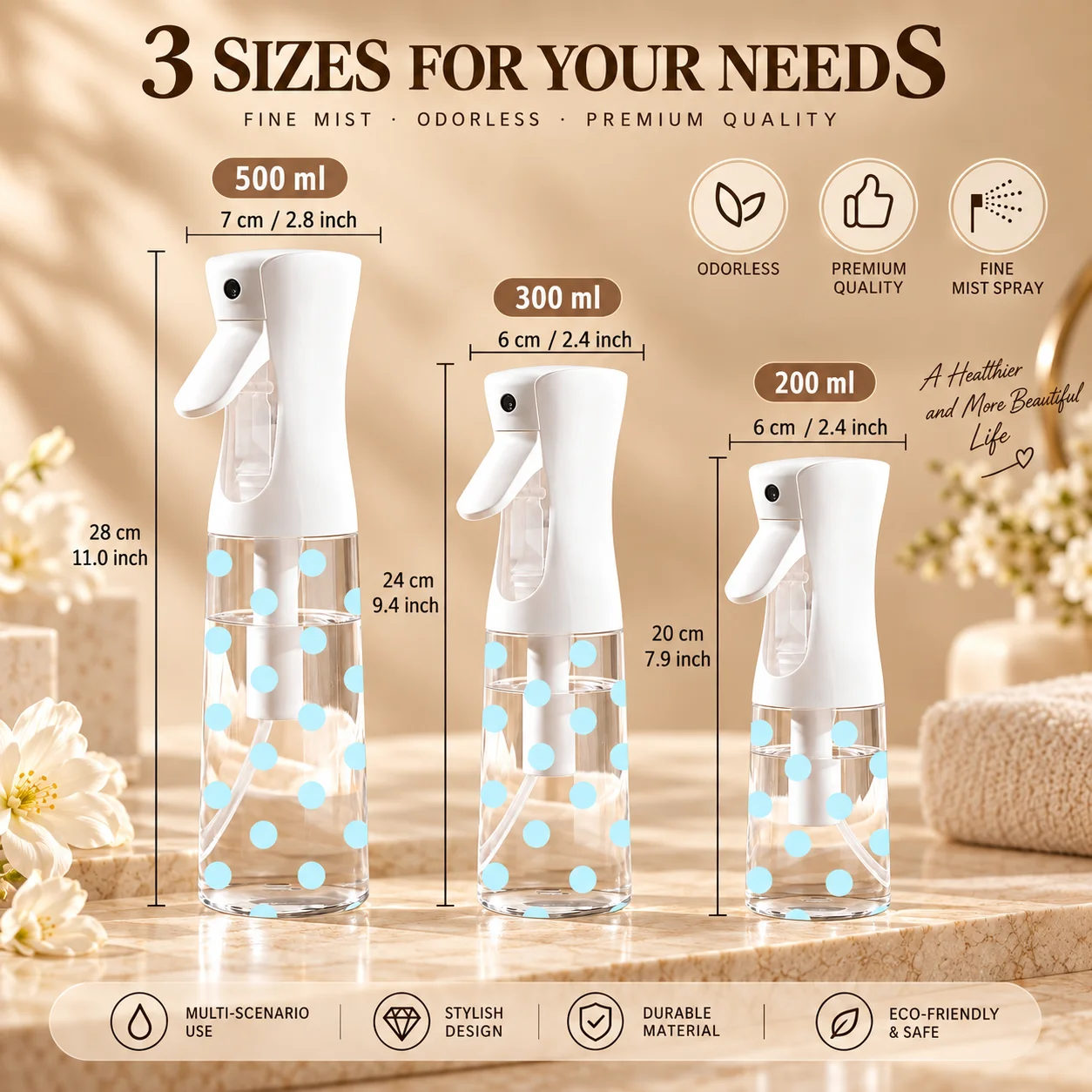 Continuous Spray Bottle Fine Mist Refillable Hair Spray Bottle Salon Styling Plant Watering Mister Bottle Trigger Sprayer
