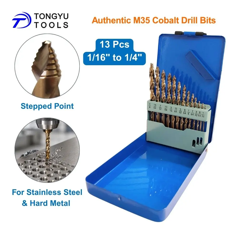 

M35 Cobalt Drill Bit Set 13Pcs 1/16 to 1/4 Inch HSS Co5% Twist Drill Bit for Stainless Steel Hard Metal