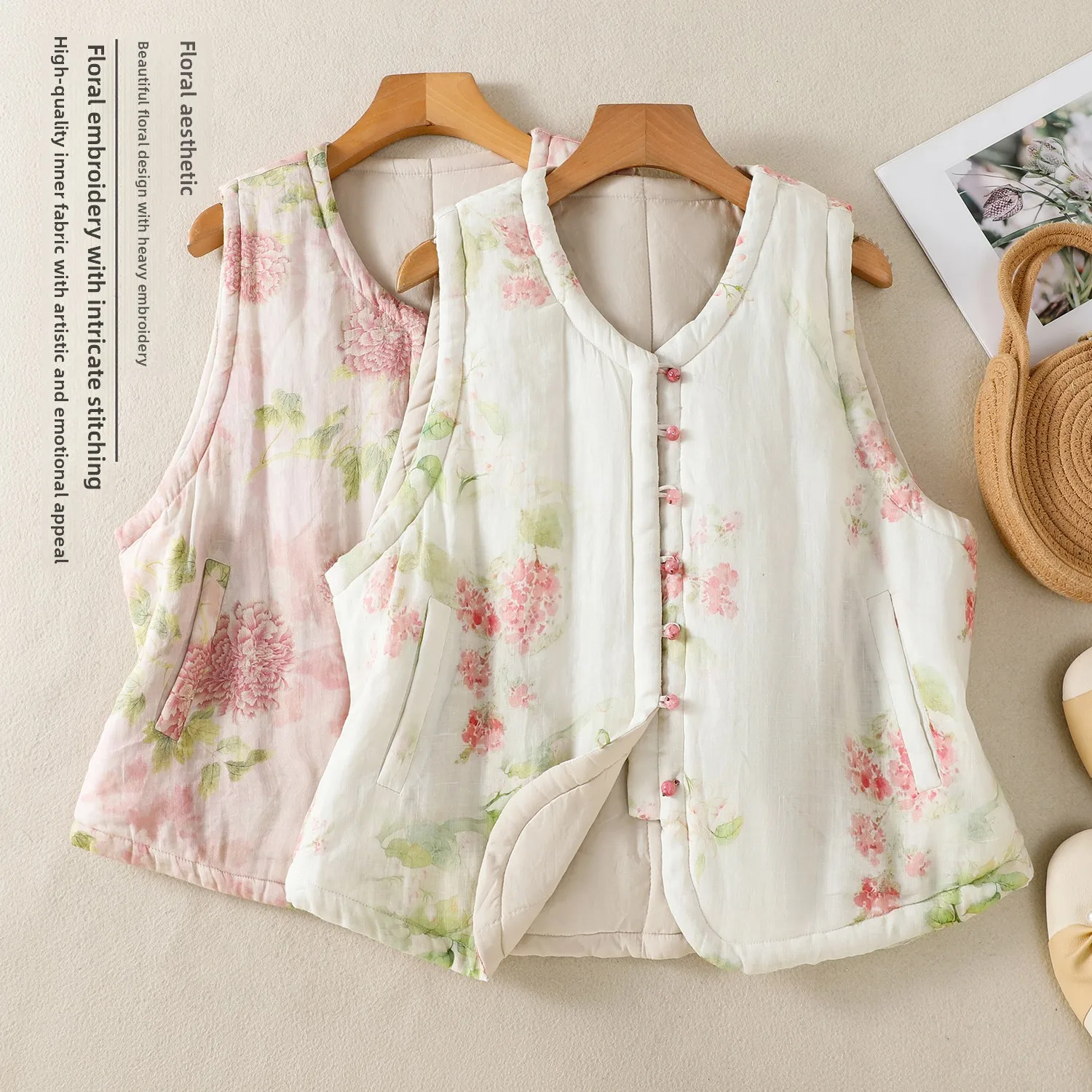 

Lightweight Warmth Women's Vest Print Cotton Jaet Autumn Winter Inner Wear Cardigan Button Sle Faionable Commute Design