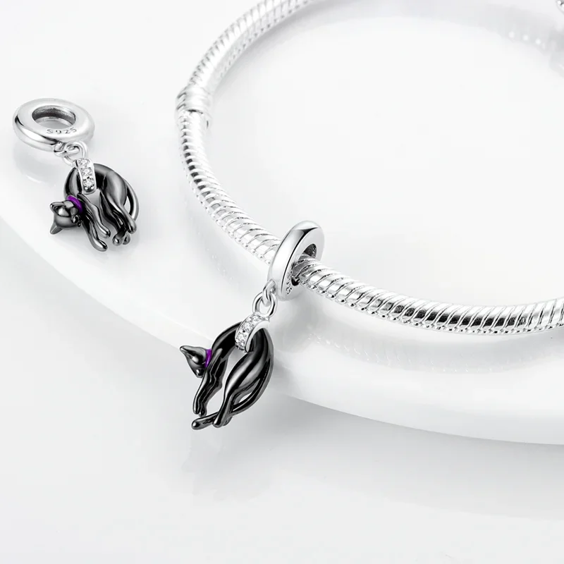 

Elegant Black Cat Beads 925 Sterling Silver Original Beads Fit Original 925 Charms Bracelet Jewelry Diy Fine Gifts for Women