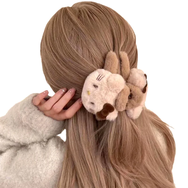 Sanrio-Clip de tiburón de peluche de Hello Kitty, accesorios para el cabello de niña dulce, pinza de pelo Retro de dibujos animados Kawaii, regalo de novia