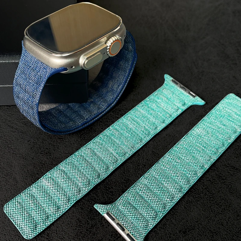 애플 워치 밴드용 데님 나일론 스트랩, 마그네틱 루프 팔찌, 아이워치 시리즈 10, 9, 8, 7, 울트라 2, 46mm, 44mm, 40mm, 45mm, 49mm, 41mm, 42mm