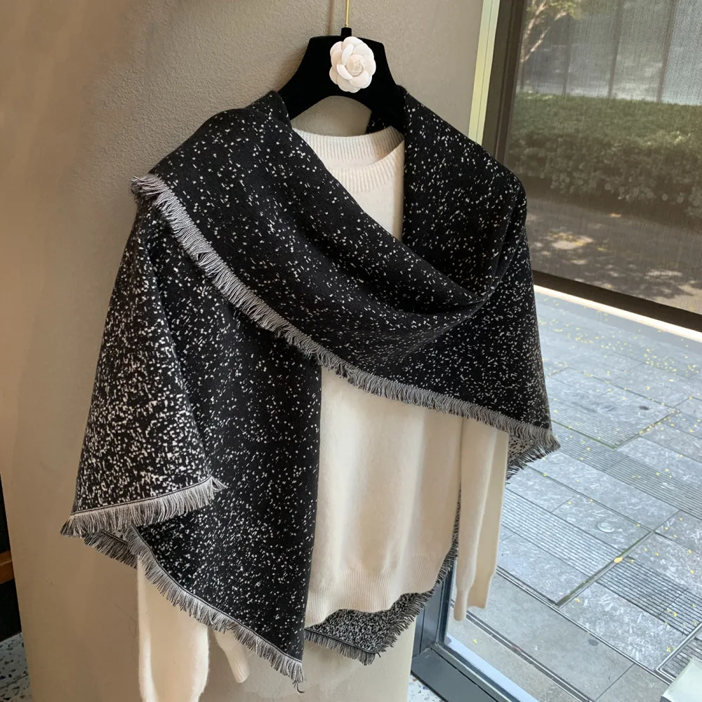 Black Starry Sky Fringed Triangular Shawl Women's Winter Versatile Knitted Outer Scarf High-end Temperament Fashion Headscarf