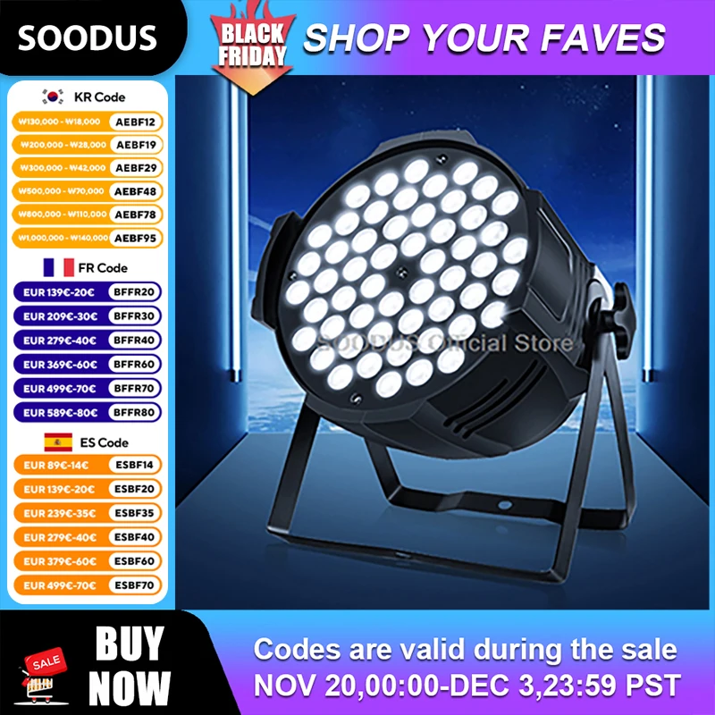 

Smart DMX512 Par Light 54 LEDs Sound Activated Facial Lights Stage Effect Spotlight Color Mixing Lighting for DJ Party Club KTV