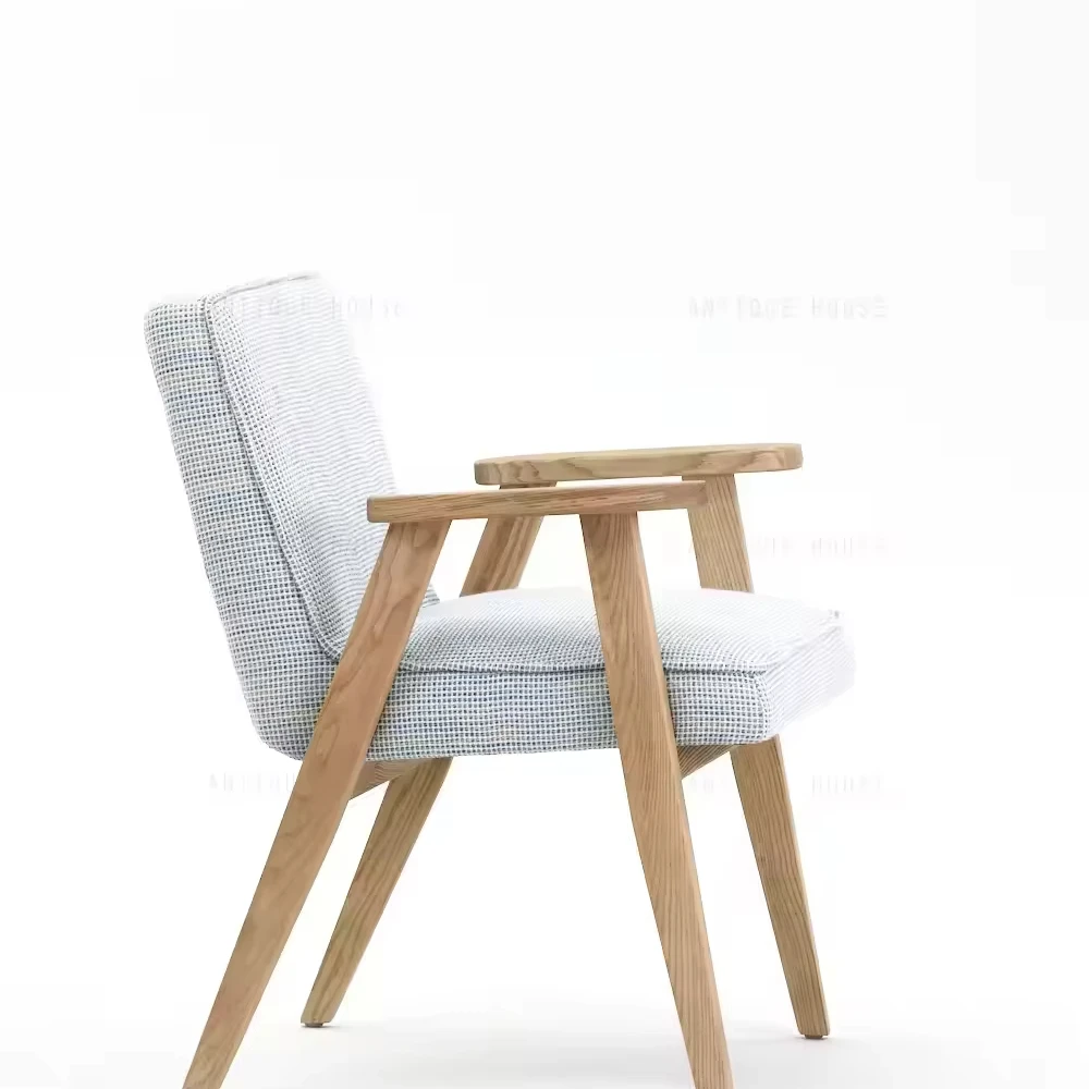 

！@Japandi Gray-White Custom Solid Wood Armchair Modern Minimalist Padded Chair for Dining for Home Hotel or Restaurant