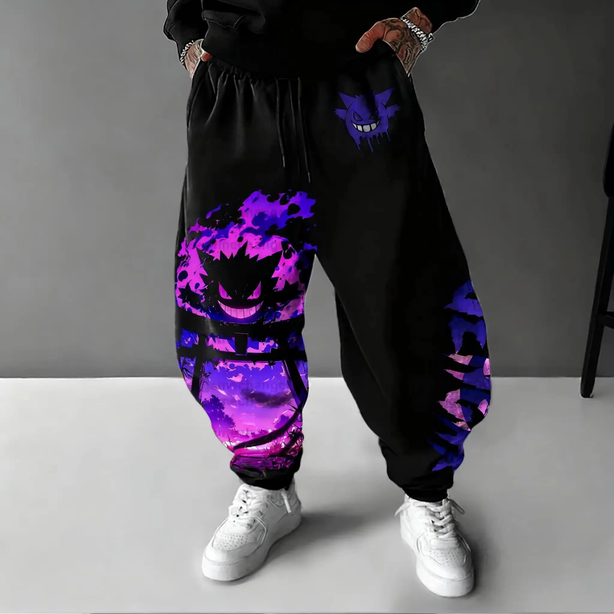 

Спортивные брюки Y2K 2026 Pokemon Gengar из хлопка для мужчин и женщин, весенне-летние, уличные, в стиле хип-хоп, повседневные, свободные джоггеры