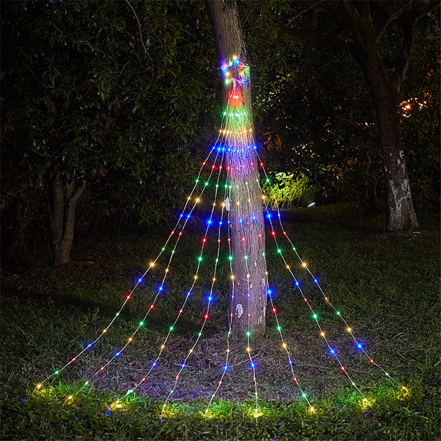 Outdoor Garland String Lights, Christmas Star Fairy Lights, Xmas Tree Hanging Waterfall Lamp, Garden Party Holiday Decor, 192 LEDs