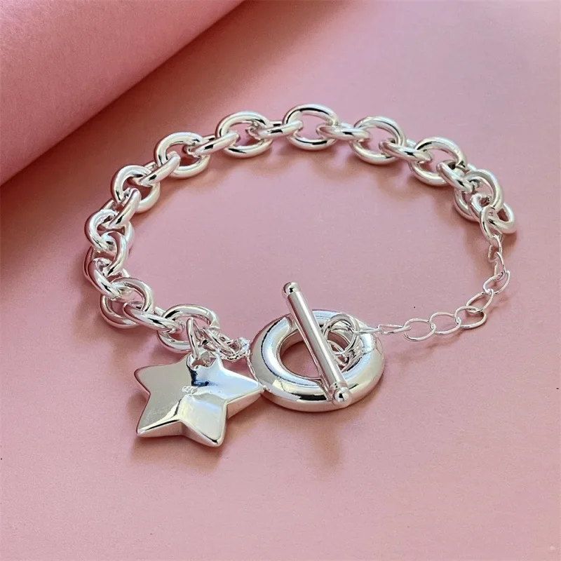

Браслет из стерлингового серебра 925 пробы, браслет с подвеской в виде пятиконечной звезды, женский простой модный браслет, подарок на день рождения, свадьбу, ювелирные изделия