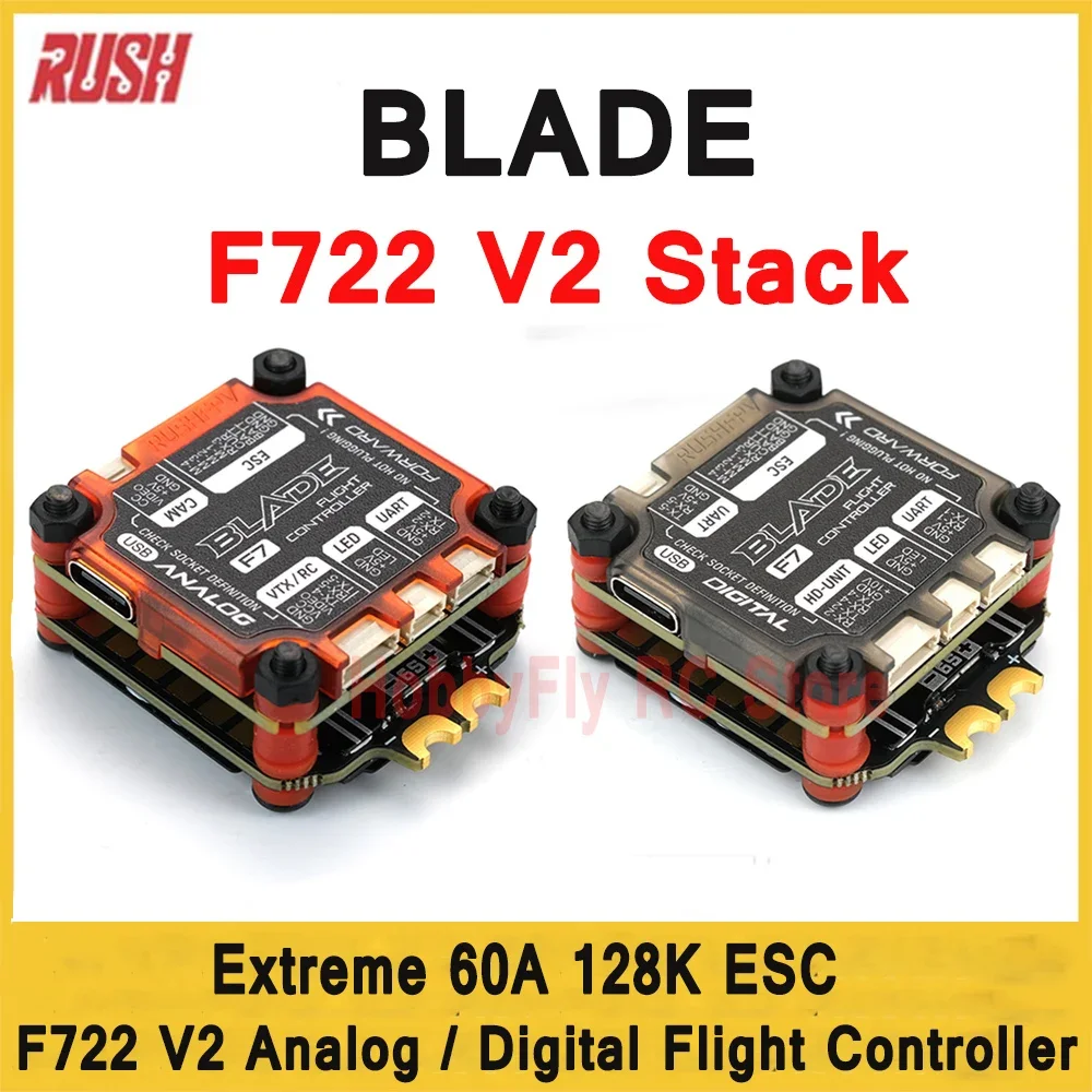 RUSHFPV RUSH BLADE F722 V2 Stack 3-6S F722 V2 Flight Controller W/Extreme 60A 128K BLHELI32 4in1 ESC for RC FPV Drone