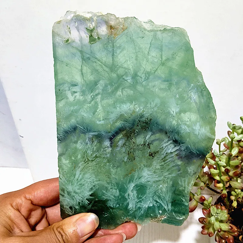 Natural Stone Green Fluorite Feather Tablet Chakra Spiritual Meditation Magic Healing Feng Shui Crystal Room Decoration