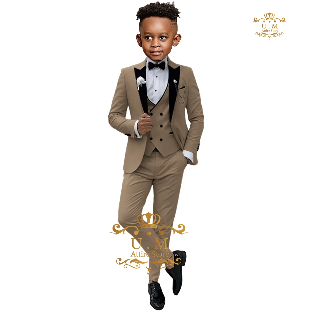 Premium kids' suit 3-piece (jacket vest pants) ivory peak lapel balzer for birthday party wedding pageboy prom festival tuxedo