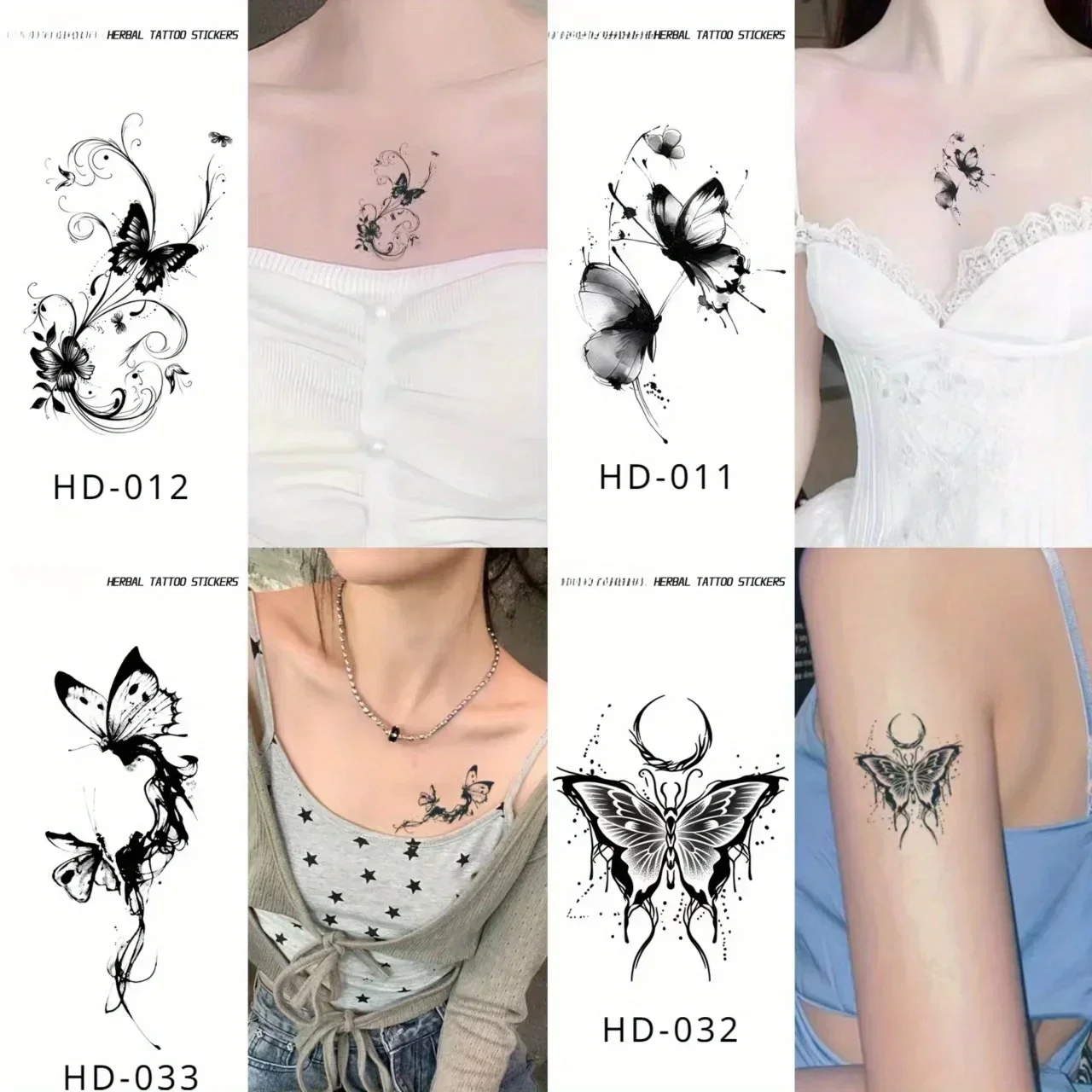 9 tatuajes temporales de mariposa de alta gama, pegatinas de clavícula de brazo impermeables femeninas para fiestas, festivales y bodas